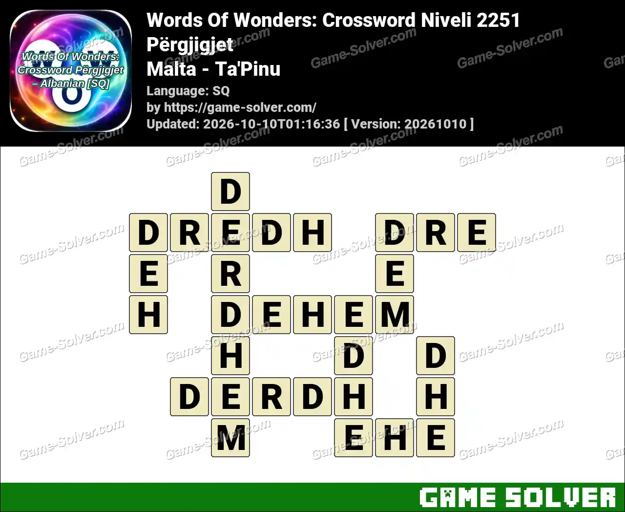 Words Of Wonders: Crossword Niveli 2251 Përgjigjet – Malta – Ta’Pinu